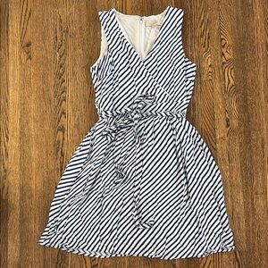 LOFT Blue and White Sleeveless V-Neck Sundress